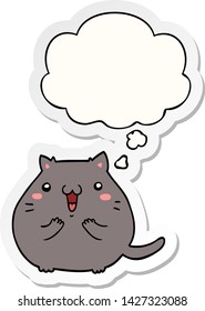 happy cartoon cat with thought bubble as a printed sticker
