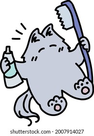Happy Cartoon Katze mit Zahnbürste und Zahnpasta