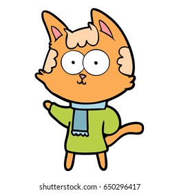 felino de caricatura feliz con ropa de invierno