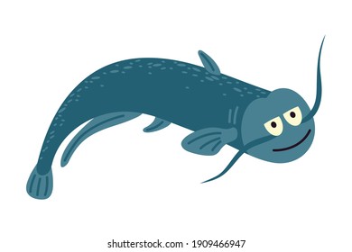 Happy cartoon catfish. Vector illustration isolated on white background.