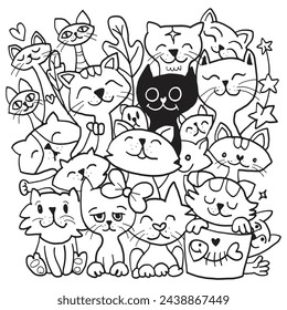 Happy Cartoon Cats in a Cute Doodle Style , Cute hand drawn doodles  ,Illustration Vector 