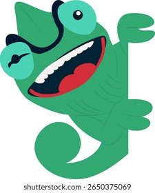 Happy Cartoon Chameleon Peeking hand drawn