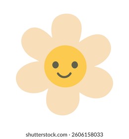 Happy cartoon chamomile with a cute face and soft pastel petals