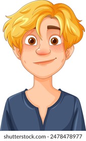 Happy cartoon character with blonde hair