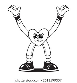 Happy cartoon character cheering with arms