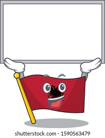 Happy cartoon character flag albania Scroll raised up board