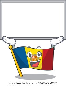 Happy cartoon character flag andorra Scroll raised up board