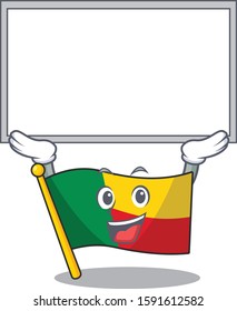 Happy cartoon character flag benin Scroll raised up board