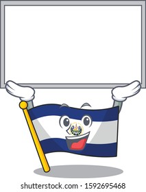 Happy cartoon character flag el salvador Scroll raised up board