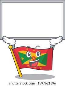 Happy cartoon character flag grenada Scroll raised up board