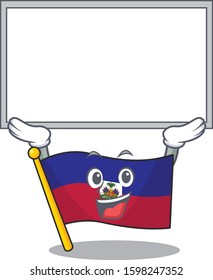Happy cartoon character flag haiti Scroll raised up board