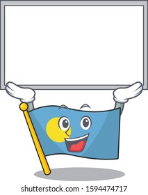 Happy cartoon character flag palau Scroll raised up board