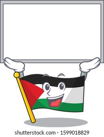 Happy cartoon character flag palestine Scroll raised up board