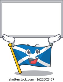 Happy cartoon character flag scotland Scroll raised up board