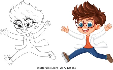 Happy cartoon character jumping with excitement and joy