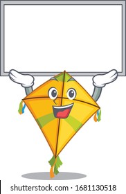 Happy cartoon character of kite raised up board