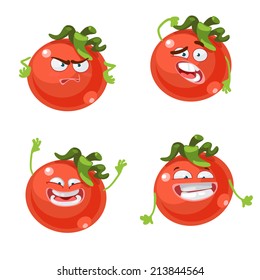 Happy cartoon character with many expressions tomato