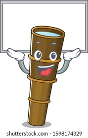 Happy cartoon character telescope Scroll raised up board