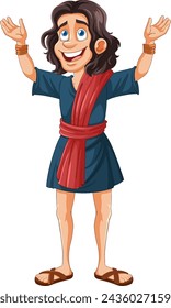 Happy cartoon character in traditional Greek attire