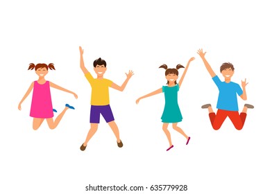 Happy School Multiracial Children Joyfully Jumping Stock Vector ...