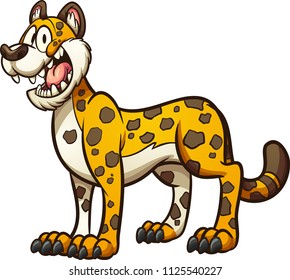 Happy cartoon cheetah, jaguar or leopard. Vector clip art illustration with simple gradients. All in a single layer. 
