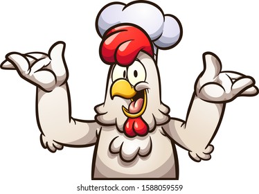 Happy cartoon chef chicken with arms up. Vector clip art illustration with simple gradients. All in a single layer.
