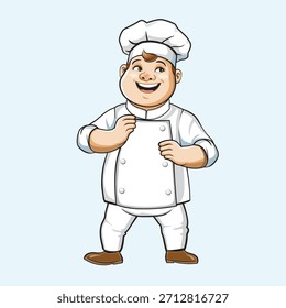 Happy Cartoon Chef pose – Cute Smiling Baker vector Illustration, pro vector