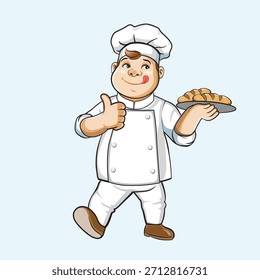 Happy Cartoon Chef pose – Cute Smiling Baker vector Illustration, pro vector