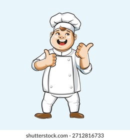Happy Cartoon Chef pose – Cute Smiling Baker vector Illustration, pro vector
