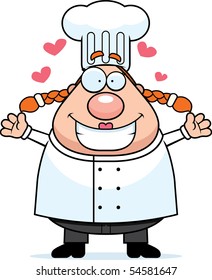 A happy cartoon chef ready to give a hug.