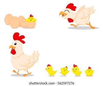 Happy cartoon chicken family