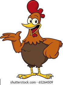 Happy cartoon chicken standing and smiling. Vector illustration with no gradients.