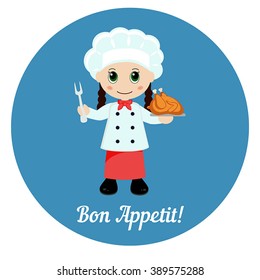 Happy cartoon child chef with menu paper