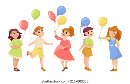 Happy Cartoon Children Balloons Vector Illustrations Stock Vector ...