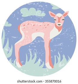 Happy cartoon Christmas deer flat icon. Reindeer vector art flat illustration. Deer animal icon isolated.Background with wild animal.
