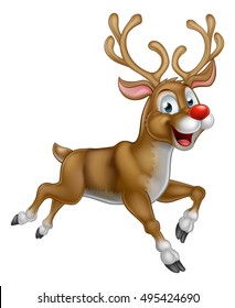 A happy cartoon Christmas Reindeer running along