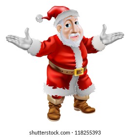 A happy cartoon Christmas Santa Claus standing with his arms outstretched