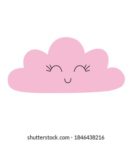 Happy Cartoon Cloud Hand Drawn. Vector Symbol Illustration.