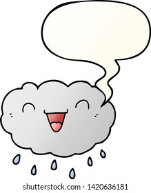 happy cartoon cloud with speech bubble in smooth gradient style