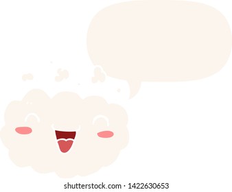 happy cartoon cloud with speech bubble in retro style