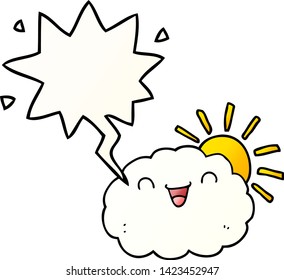 nube de dibujos animados felices con burbuja de voz en un estilo de gradiente suave