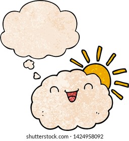 Happy Cartoon Cloud mit Gedankenblase im Grunge-Stil