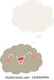 happy cartoon cloud with thought bubble in retro style