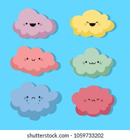 Happy Cartoon Clouds With expressions