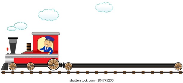 happy cartoon conductor with empty wagon and showing thumb up