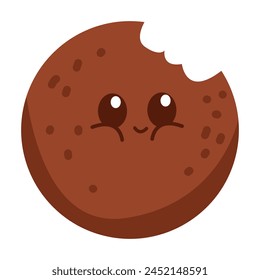 Happy Cartoon Cookie With a Bite Missing Showing Cute Expression
