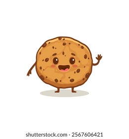 Happy cartoon cookie isolated on whute background. Cute cookie in flat style. Vector illustration
