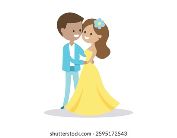 Happy Cartoon Couple Dancing in Formal Attire