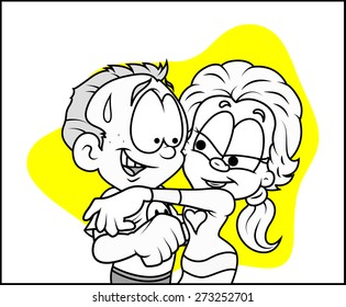 Happy Cartoon Couple Drawing Vector: เวกเตอร์สต็อก (ปลอดค่าลิขสิทธิ์