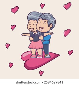 Happy cartoon couple in love. Cute boy and Girl feeling in love. Celebrating valentines day concept design.